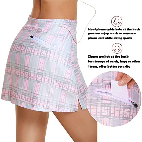 חצאית טניס של Adome's Setallic Skort עם כיסים עם מכנסיים קצרים ספורט אימון פעיל גולף