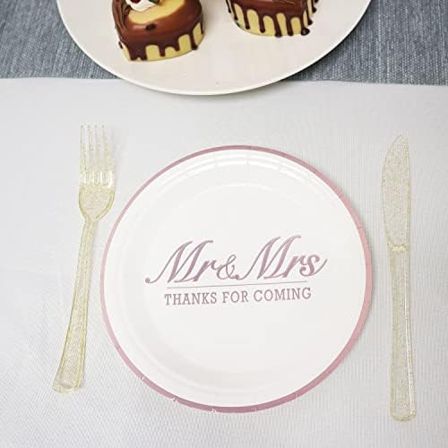 ערכת כלי שולחן לחתונה של Pandecor, MR. וגברת צלחות קינוח נייר חד פעמיות צלחות ארוחת ערב ומפיות