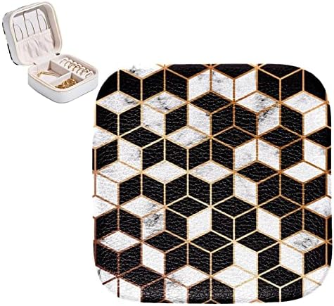 קופסת תכשיטים מטיילים של Rodailycay מארז עם רוכסן כפול, 3D שחור לבן מרובע גיאומטרי מארגן תכשיטים תכשיטים קטנים
