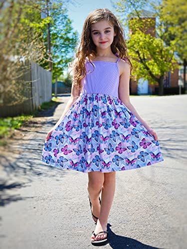 בנות קיץ שמלות שרוולים כיס שמלת בת ים פרפר שמלת בנות מקרית שמלות קיץ 3-12 שנים