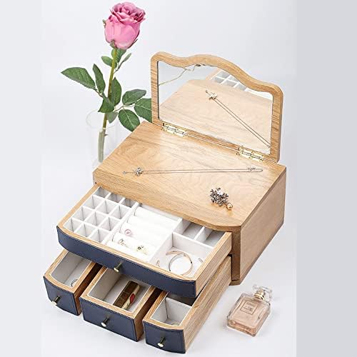 עץ תכשיטי קופסא לנשים, ארגונית תיבת של סולילד עץ עם קומבו מנעול עבור תכשיטים, שעונים, שרשרת, טבעת, תיבת אחסון