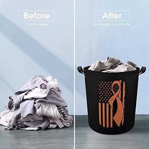 לוקמיה מודעות סרט אמריקאי דגל כביסה סל עם ידיות עגול מתקפל כביסת אחסון סל לחדר שינה אמבטיה