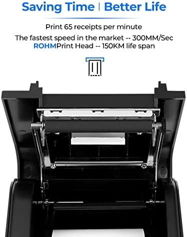 מדפסת קבלת מונבין P068, 3 1/8 80 ממ מדפסת תרמית ישירה, מדפסת קופה עם חותך אוטומטי ומגירת מזומנים לבנה, 16 רישום