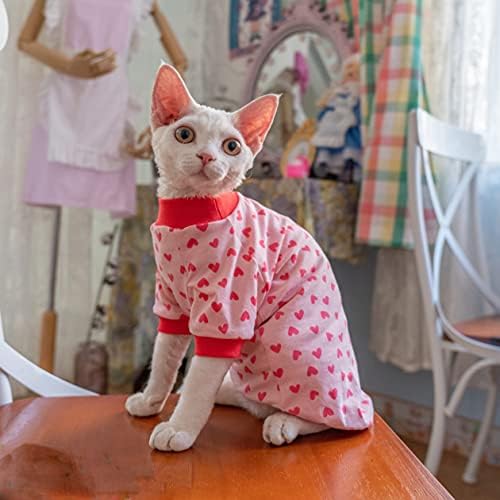 בגדי חתול חסרי שיער דק כותנה דק קיץ הדפס בגדים ממוזגים עם שרוולים קצרים לספינקס, קורניש רקס, דבון