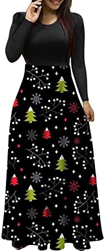 שמלות מקסי לנשים 2022 חג המולד שמלת קיץ פרחונית 3 ד ' שחבור שרוול ארוך צווארון שמלת נדנדה מזדמן