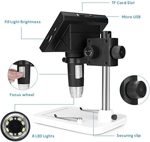 4.3 אינץ מטבע מיקרוסקופ, 10-1000 הגדלה דיגיטלי מיקרוסקופ מצלמה וידאו מקליט עם 8 אור למבוגרים