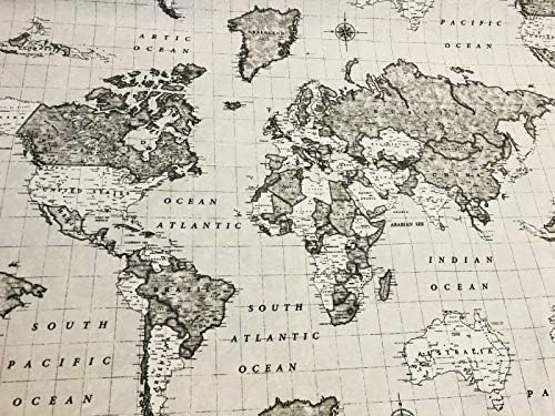 אפור מפת העולם בד בציר נסיעות אטלס וילון כותנה חומר-140 סמ רחב