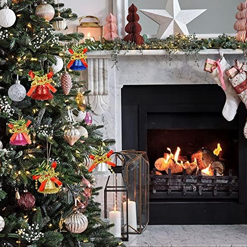 פעמוני עץ חג המולד קישוט חג המולד בפעמוני נצנצים רב-צבעים לעץ חג המולד, חג, חתונה, קיר, אח, גנים
