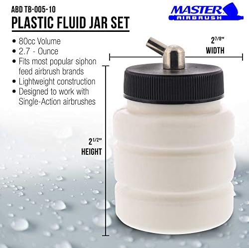 Master Airbrush TB-005 ריק בקבוקי צנצנת פלסטיק 2.7 אונקיות עם מכלול מכסה מתאם זווית של 60 מעלות למטה-מתאים