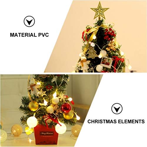 עיצוב זהב נובובסטי מיני עץ חג המולד LED עם כדורי חג המולד הולי פירות יער קישוטי מיניאטורה קישוטי