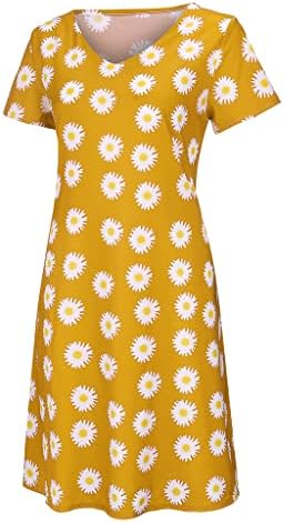 WPOUMV שמלות קיץ לנשים הדפס פרחוני שמלת שרוול קצרה V-צוואר