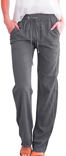 מכנסי פשתן של שינשיד לנשים אלסטיים מותניים גבוהים מכנסיים פלאצו קיץ רגיעה ברגלה קיץ מכנסיים