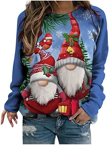 מכוער חג המולד סוודר לנשים מצחיק חמוד זום שלג גמד הדפסת סוודר חולצות מקרית מתגנדר ארוך שרוול חולצות