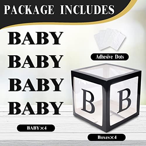 קופסאות תינוקות ג ' ויפופ עם אותיות למקלחת תינוקות, 4 קופסאות בלונים שקופות עם 16 אותיות ליום הולדת