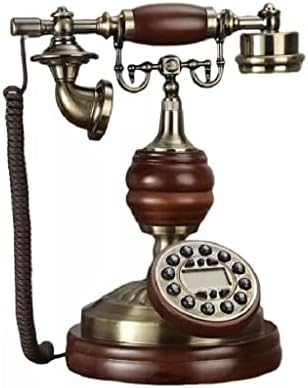 Lhllhl עתיק טלפון קבוע רטרו מגע מגע חיוג עץ מוצק טלפון טלפון תאורה אחורית כחולה+חינם+מזהה מתקשר