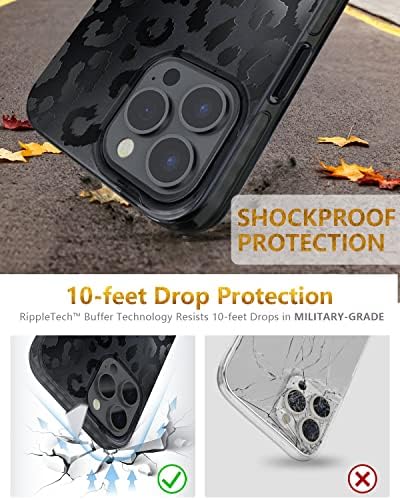 Scorpify iPhone 14 Pro Max Case לעיצוב נמר שחור, כיסוי טלפון חמוד אטום הלם לנשים, עם מגן מסך זכוכית מזג+מגן