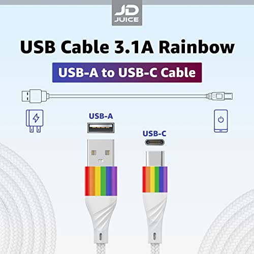 הגאווה USB C כבל מטען 3.1 א - USB ל USB C כבל 6ft זמן, בצבעי הקשת מגן w/ ניילון קלוע - תואם מסוג C טעינה עם טלפונים
