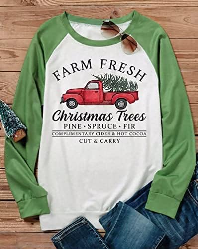 חווה טריים עצי חג מולד טריים חולצת סווטשירט שרוול ארוך לנשים חג מולד שמח שחול משובצת חולצות סוודר רגלן