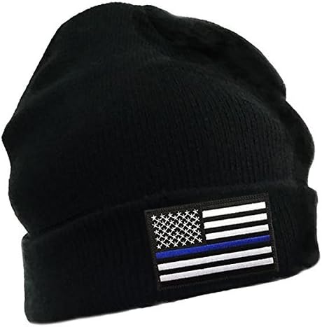דק כחול קו דגל רקום חורף כובע-שחור