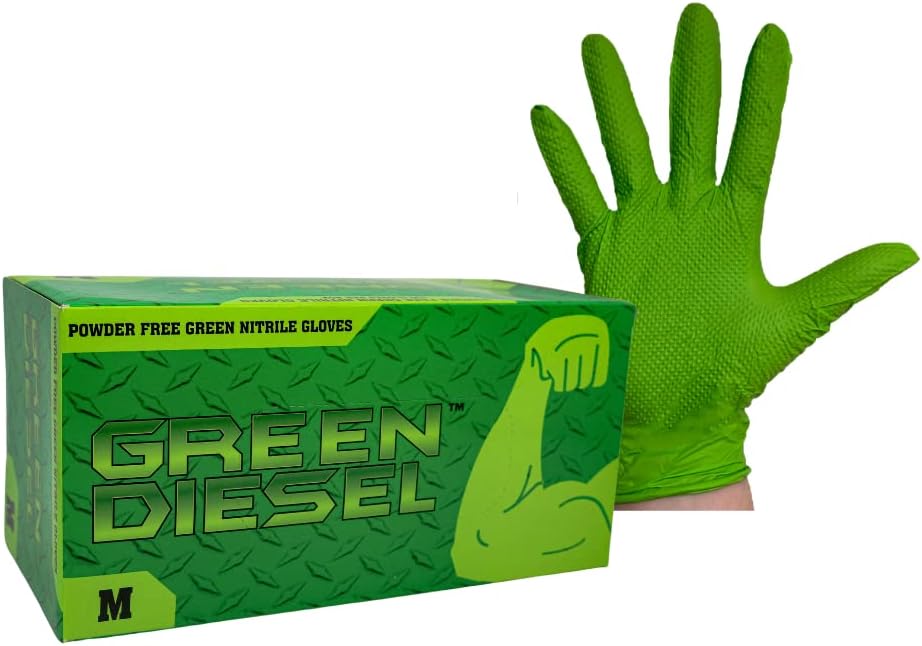 הסולר הירוק, כפפות ניטריל ירוקות ללא אבקה, אמבידקסטרוס, 8 מיל, מרקם יהלום, מידות M-XXL, נמכר על ידי