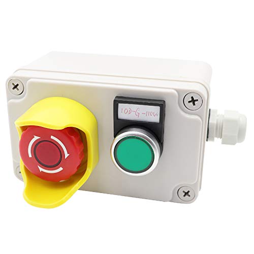 Mxuteuk ירוק עם LED 110V LED אור אטום למים IP65 1 אין מתג לחיצה רגעי, כפתור עצירת חירום אדום פטריות אדומות עם