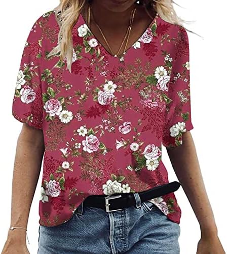 חולצת טי מתאימה לרופף לנשים בתוספת חולצת הדפס פרחוני בגודל חולצה צוואר חולצות טוניקה שרוול קצר