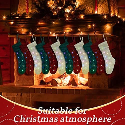 12 מחשבים LED גרביים תלויים סרוגים חג המולד 18 גרבי חג מולד דקורטיבי גדול עם אור לילדים משפחתי קישוט