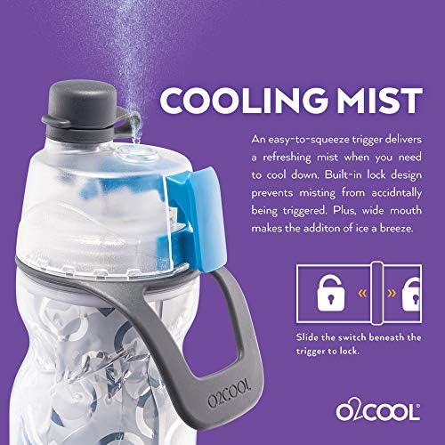 O2Cool Mist 'n לוגם בקבוק מים ערפל 2 ב -1 ב -1 בערפל ולגימה ללא דליפה משיכת עלייה בירבון בקבוק מים ספורט בקבוק