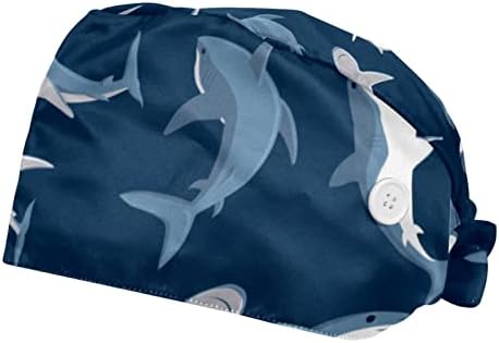 2 חתיכות מתכוונן עבודה כובע עם סרט זיעה מתאים לגברים ונשים, אוקיינוס כריש ססגוניות כובע קוטר הוא 18