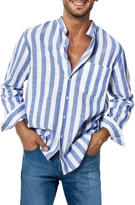 ג ' מייר גברים מקרית כותנה פשתן חולצות כפתור למטה ארוך שרוול חוף חולצות לגברים