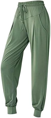 מכנסיים מזדמנים של Miashui Womens מכנסי טרנינג מוצקים עם כיס כיס יוגה מכנסי כושר מכנסי קיץ מכנסיים