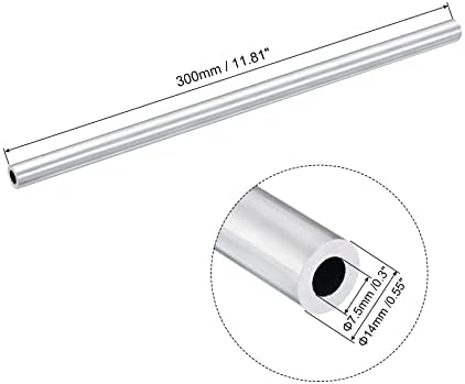 UXCell 6063 צינור עגול אלומיניום 14 ממ OD 7.5 ממ דיא פנימי 300 ממ צינור צינור
