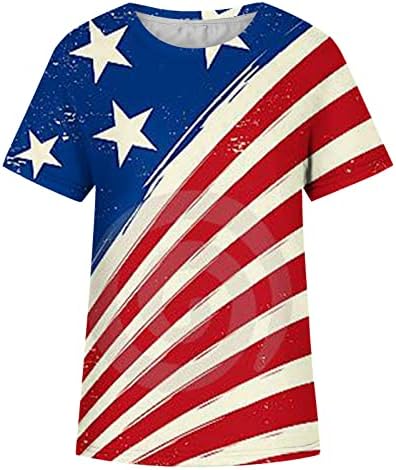 יום העצמאות של הנשים צמרות שרוול קצר צוואר צווארון 4 ביולי פטריוטי חולצות חולצות דגל אמריקאי סוודר מודפס