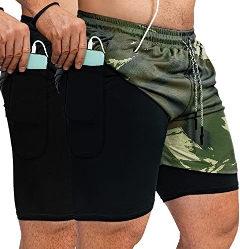 2 גברים ב -1 חדר כושר אימון מפעיל מכנסיים קצרים אתלטי 7 '' מכנסיים קצרים בקצרים של מכנסיים קצרים קלים עם אניה