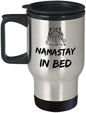יוגה ספל נסיעות כוס כוס כוס - Namastay in Bead - 14oz קיר כפול אל חלד - קפה/תה/שתייה חם/קר - חובב יוגה חידוש