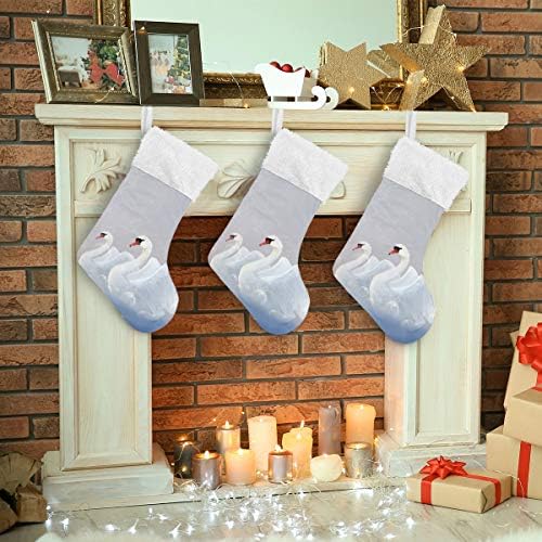 Pimilagu שני ברבורים לבנים גרבי חג המולד 1 חבילה 17.7 , גרביים תלויים לקישוט חג המולד