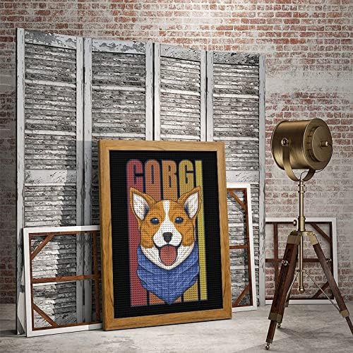 Corgi Dog Diamond Curry ערכות תמונה מסגרת 5D DIY DIY מקדח מלא ריינסטון אמנויות עיצוב קיר למבוגרים עץ צהוב