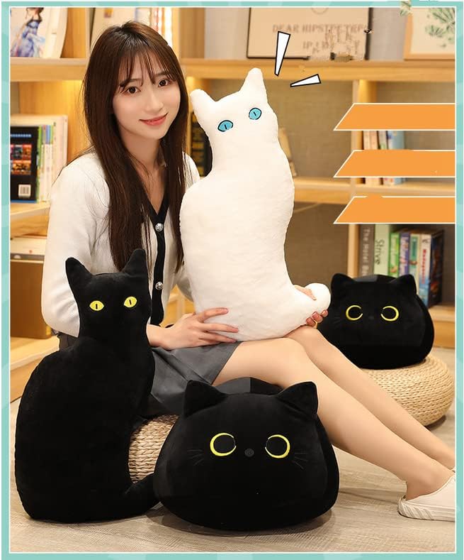 21 אינץ 'חתול שחור כרית בעלי חיים ממולאת, כרית צעצוע של חתול קטיפה קטיפה, כרית צעצוע של חיות ממולאות פלאש לחתול