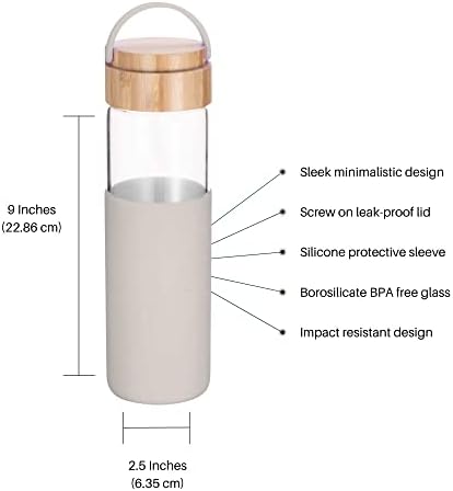 Tanjoon 20 גרם בורוסיליקט בקבוק מים זכוכית עם מכסה במבוק אטום דליפה וידית סיליקון ושרוול מגן - BPA בחינם -