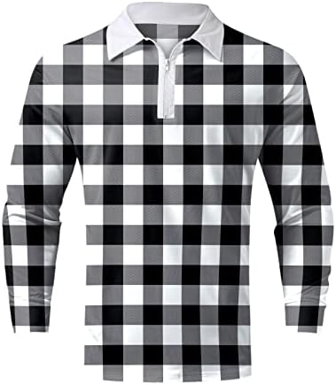Beuu 2022 חולצות פולו בדיקות חדשות, שרוול ארוך 1/4 Zip Up Up Golf Tops חולצת מעצבים מזדמנים של בגדי רחוב משובצים