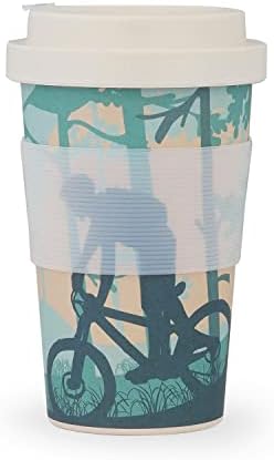 כדור הארץ ידידותי לסביבה במבוק סיבי סיבים ספל קפה לשימוש חוזר עם מכסה 400 מל רוכב אופניים ירוק, בז '