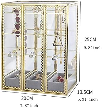 תיבת אחסון תכשיטים זכוכית תכשיטים קופסת אחסון עגיל עגיל מחזיק מארגן מארגן עם 3 מגירות אנכיות קופסת