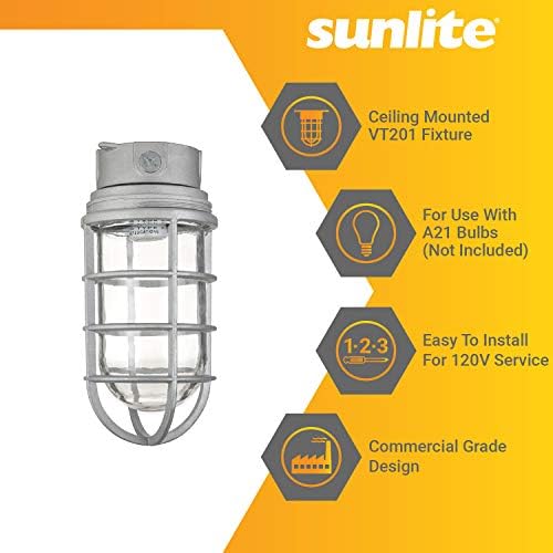 Sunlite 04987 מתקן צנצנת תעשייתית אדים, הרכבה על תקרה, שקע בסיס בינוני, 200 וולט מקסימום, 120 וולט, חיצוני,