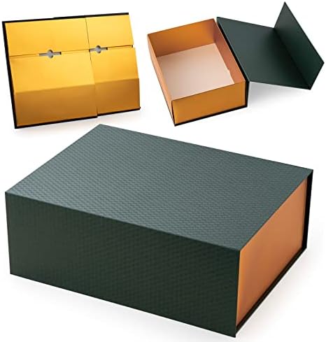 Woparty קופסת מתנה גדולה של ירוק כהה עם מכסה 13x10x5 אינץ 'קופסאות מתנה קופסאות דקורטיביות אטומות