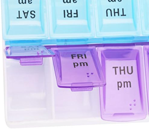 14 חריצים 7 יום לוח גלולת אחסון תיבת רפואה ארגונית מיכל מקרה מחזיק סגול + כחול + לבן