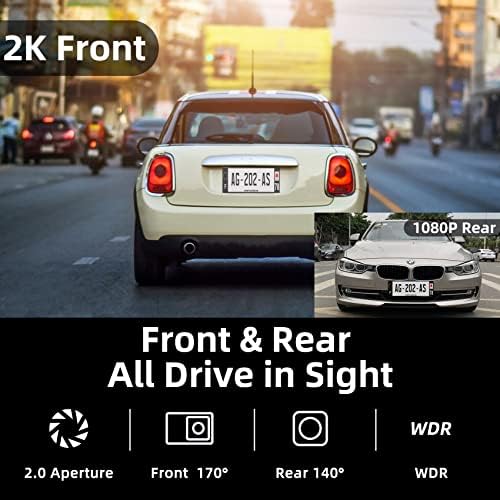 מצלמת מקף 2K עם WiFi GPS, מצלמת מקף קדמית ואחורית למכוניות ראיית לילה WDR WDR Dashcam עם 3