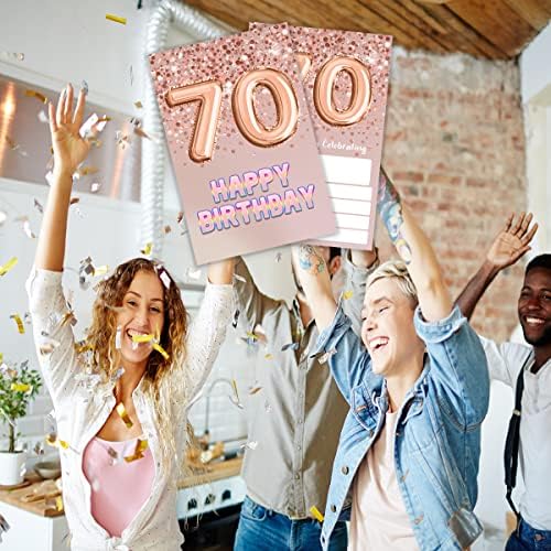 הזמנות ליום הולדת 70 רוז מסיבת יום הולדת נצנצים זהב, 70 הזמנות ליום הולדת לבנות, חגיגת מסיבות, ציוד למסיבות