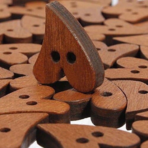 Oryougo 100 חתיכות כפתורי עץ חומים תפירה גרוטאות אהבה לבב מעורבב