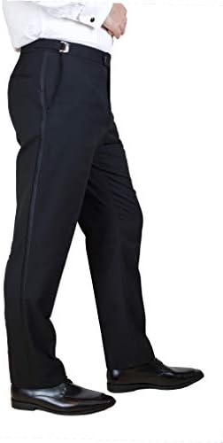 סר גרגורי גברים של מצויד שטוח מול טוקסידו מכנסיים פורמליות סאטן פס מכנסיים עם חגורת מתכוונן