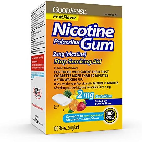 Goodense Nicotine Polacrilex מצופה מסטיק 2 מג, טעם פרי, הפסק עזרה לעישון; הפסק לעשן עם מסטיק ניקוטין,